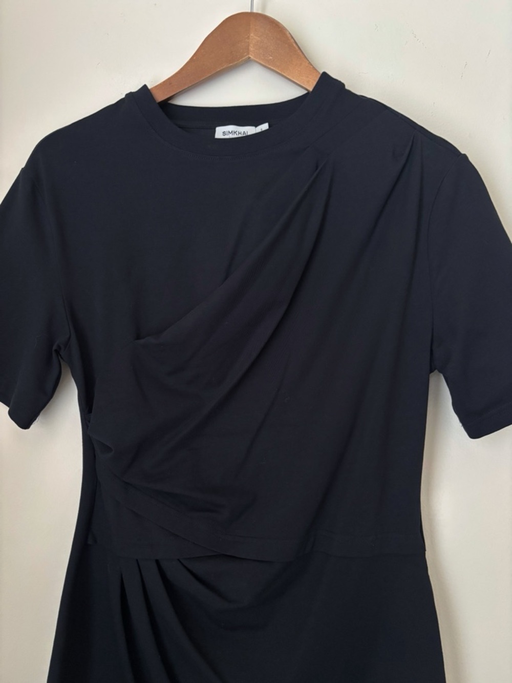 SIMKHAI Zeus Black Draped T-Shirt Dress Small Designer Minimalist - Picture 3 of 6
